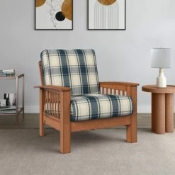Coupon 🎉 The Gray Barn Blue Plaid Mission Style Arm Chair 🔔