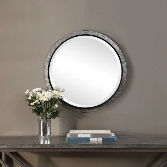 Best deal ✔️ The Gray Barn Wilset Galvanized Metal And Nailhead Round Wall Mirror - Antique Silver - 26x26x1.875 ✨ 4 Best deal ✔️ The Gray Barn Wilset Galvanized Metal And Nailhead Round Wall Mirror - Antique Silver - 26x26x1.875 ✨ - Image 2