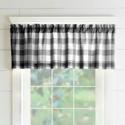 Budget ⌛ The Gray Barn Emily Gulch Buffalo Check Kitchen Window Valance - 60" W X15" L Black/white ⌛