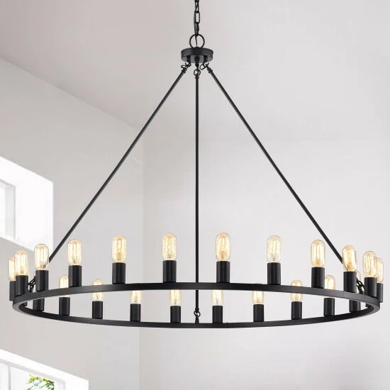 Promo β¨ The Gray Barn Liam 48-inch Round Wagon Wheel 24-light Chandelier Smith Iron / Imitation Wood Grain π 2 Promo β¨ The Gray Barn Liam 48-inch Round Wagon Wheel 24-light Chandelier Smith Iron / Imitation Wood Grain π