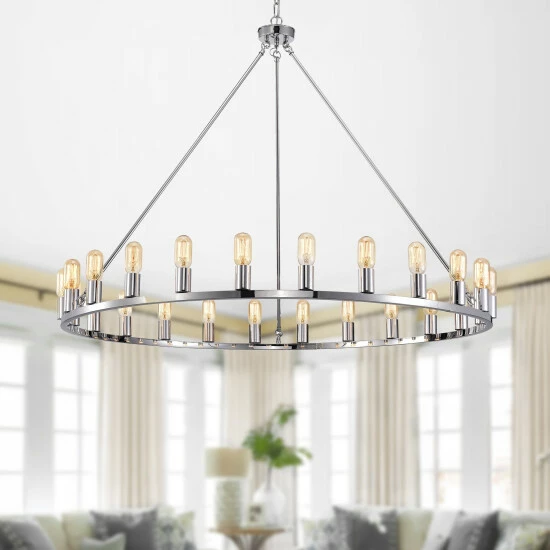 Promo β¨ The Gray Barn Liam 48-inch Round Wagon Wheel 24-light Chandelier Smith Iron / Imitation Wood Grain π 4 Promo β¨ The Gray Barn Liam 48-inch Round Wagon Wheel 24-light Chandelier Smith Iron / Imitation Wood Grain π - Image 3