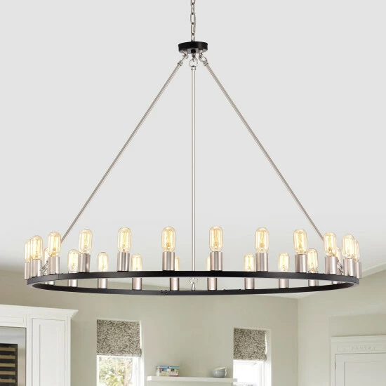 Promo β¨ The Gray Barn Liam 48-inch Round Wagon Wheel 24-light Chandelier Smith Iron / Imitation Wood Grain π 6 Promo β¨ The Gray Barn Liam 48-inch Round Wagon Wheel 24-light Chandelier Smith Iron / Imitation Wood Grain π - Image 5