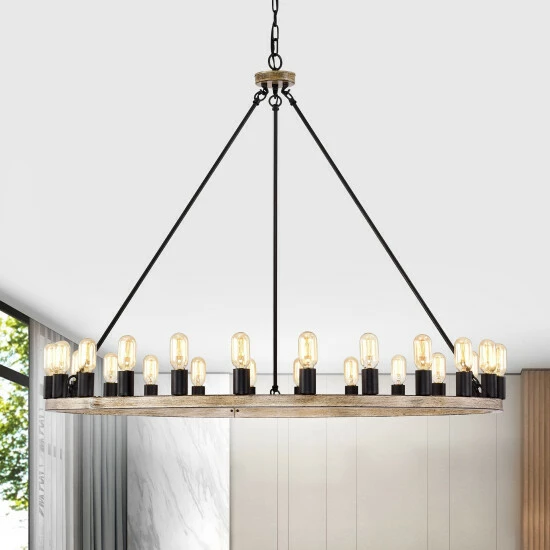 Promo β¨ The Gray Barn Liam 48-inch Round Wagon Wheel 24-light Chandelier Smith Iron / Imitation Wood Grain π 7 Promo β¨ The Gray Barn Liam 48-inch Round Wagon Wheel 24-light Chandelier Smith Iron / Imitation Wood Grain π - Image 6