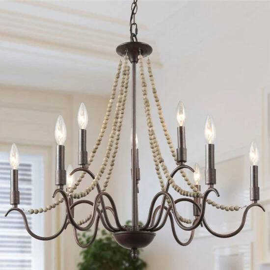 Promo π The Gray Barn Windy Bracken 9-light Wood Beaded French Country Chandelier - D28"xH25.5" π₯° 3 Promo π The Gray Barn Windy Bracken 9-light Wood Beaded French Country Chandelier - D28"xH25.5" π₯°