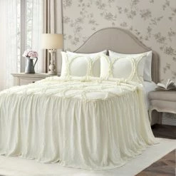 Promo 😀 The Gray Barn Peony Grove Ruffled Embroidery 3-piece Bedspread Set White 🔥