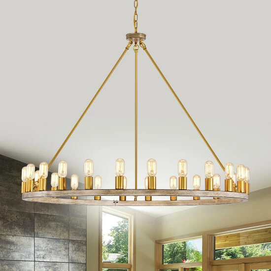 Promo β¨ The Gray Barn Liam 48-inch Round Wagon Wheel 24-light Chandelier Smith Iron / Imitation Wood Grain π 8 Promo β¨ The Gray Barn Liam 48-inch Round Wagon Wheel 24-light Chandelier Smith Iron / Imitation Wood Grain π - Image 7