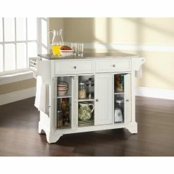 Coupon 😀 The Gray Barn Tipperary Stainless Steel Top Kitchen Island In White Finish 👏