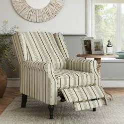 Flash Sale 🔥 The Gray Barn Hale Rustic Woven Striped Linen Wingback Push-back Recliner Denim Blue Stripe 💯