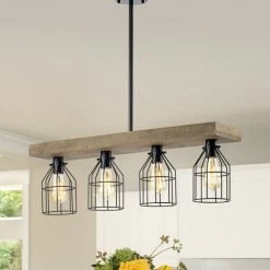 Deals 🎉 The Gray Barn Juniper Road 4-light Wood And Metal Cage Chandelier 🛒