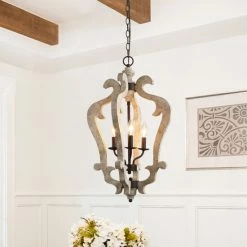 Best Pirce 🛒 The Gray Barn Hester Gulch 3-light Wood Chandelier Foyer Hanging Lantern - W 16.5"x H 29" 🧨 -The Gray Barn Shop unnamed file 2485