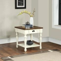 Cheapest 🤩 The Gray Barn Jillian Two-tone Ivory And Mocha Wood 1-drawer End Table ✔️