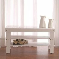 New 🥰 The Gray Barn Waggoner Solid Wood 👟 Shoe Bench White 😍