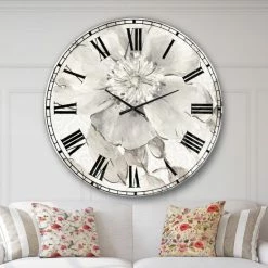 Hot Sale 💯 The Gray Barn Jartop 'Indigold Grey Peonies II' Farmhouse Oversized Metal Clock 🛒