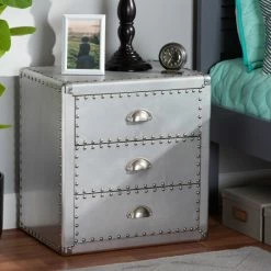 Best deal 👍 The Gray Barn Blackjack French Industrial Silver Metal 3-drawer Nightstand 😉