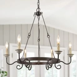 Cheap 🔔 The Gray Barn Farmhouse Rustic 6-Light Chandelier French Country Metal Wagon Wheel For Living Room 😍
