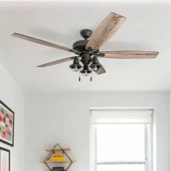 Best Sale 🌟 The Gray Barn Wilton 60-inch Coastal Indoor LED Ceiling Fan With Pull Chains 5 Reversible Blades - 60 🎉