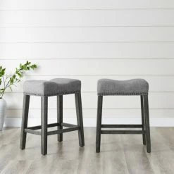 New π The Gray Barn Barish Backless Saddle Seat Counter Stools (Set Of 2) Grey π