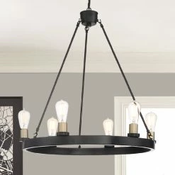 Cheapest 👍 The Gray Barn Highclere 6-light Wagon Wheel Farmhouse Chandelier Black And Brass Dust 😀