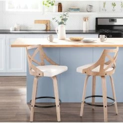 Best Sale 👏 The Gray Barn Charlotte Counter Stool (Set Of 2) Blue Fabric/white Washed Wood 🌟