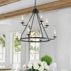 Buy 💯 The Gray Barn Highclere Farmhouse 8-light Wagon Wheel Chandelier - 27.56"x 27.56"x 21"-70" 💯