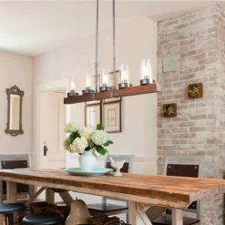 Best Sale 🤩 The Gray Barn 5-light Farmhouse Linear Chandelier Glass Kitchen Lights For Dining Room - L42.9 X W3.9"x H9.4" ❤️