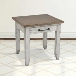 Budget 🧨 The Gray Barn Billings Creek Two-Tone Finish 1-drawer Wooden End Table Rustic Chocolate Brown And Honey Top ⭐