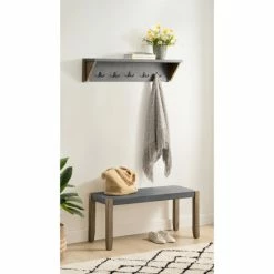 New 🔥 The Gray Barn Enchanted Acre 40-inch 🧥 Coat Hook With Shelf And Faux Concrete Bench Set 🛒