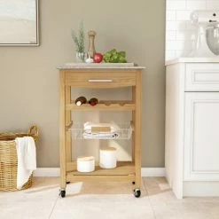 New 👏 The Gray Barn Natural And Granite Top Island Cart 🎉