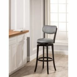 Budget 🥰 The Gray Barn Chatterly Slate Fabric Black Swivel Bar Stool - 20"W X 17"D X 43.25"H 🧨