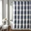 Wholesale 👍 The Gray Barn Done Roamin Stripe Yarn Dyed Cotton Knotted Tassel Shower Curtain Navy ✔️