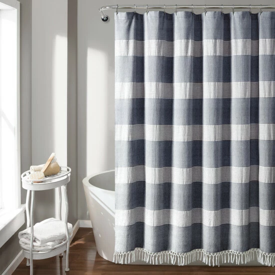 Wholesale π The Gray Barn Done Roamin Stripe Yarn Dyed Cotton Knotted Tassel Shower Curtain Navy βοΈ 3 Wholesale π The Gray Barn Done Roamin Stripe Yarn Dyed Cotton Knotted Tassel Shower Curtain Navy βοΈ