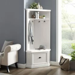 Best Pirce 💯 The Gray Barn Grey Stones Distressed White Corner Hall Tree - 33.5 "W X 20 "D X 70 "H - 33.5 "W X 20 "D X 70 "H 💯