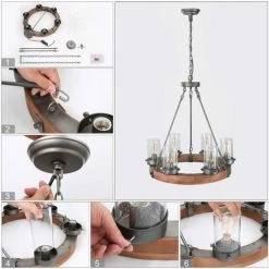 Best Pirce 🧨 The Gray Barn 6-Light Farmhouse Wood Wagon Wheel Chandelier - D24.8"x H 27.2" 🤩 -The Gray Barn Shop unnamed file 4430