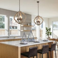 Budget 😍 The Gray Barn Farmhouse 3-Light Wood Lantern Chandelier For Dining Room Dark Brown 😍