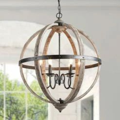 Coupon ✨ The Gray Barn Farmhouse Distressed Wood Chandelier Dining Room Light - D27.2" X H94.5" ⌛