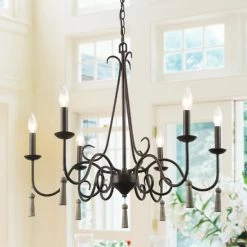 Promo 😀 The Gray Barn Farmhouse 6-Light Chandelier French Country Wagon Wheel Ceiling Lights For Living Room Metallic 😉
