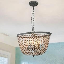 Hot Sale 🥰 The Gray Barn Windy Bracken 4-lights Stone Lantern Coastal Beaded Chandelier - 18.9" X 11" X 9.8", ✨