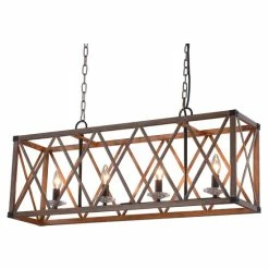 Hot Sale 🎁 The Gray Barn Aisenbrey 4-light Wood Finish Linear Chandelier 🛒