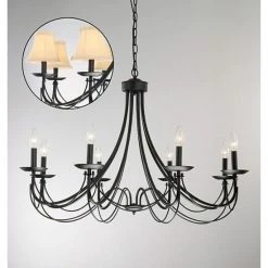 Brand new 🎉 The Gray Barn Calloway Hill 8-light Antique Black Iron Chandelier With Shades ✨