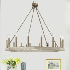 Promo ⭐ The Gray Barn Orchard House Vintage Wagon Wheel 16-light Chandelier Crackle White+classic Black ❤️