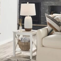 Promo 💯 The Gray Barn Xanadu Hill X-frame Two-tier End Table With Shelf White 😍
