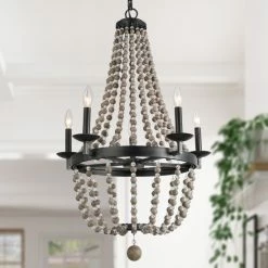 Wholesale 🧨 The Gray Barn Windy Bracken 5-light Boho Wood Bead Chandeliers Candle Empire Pendant Lighting - W21.6"xH36.2" 💯