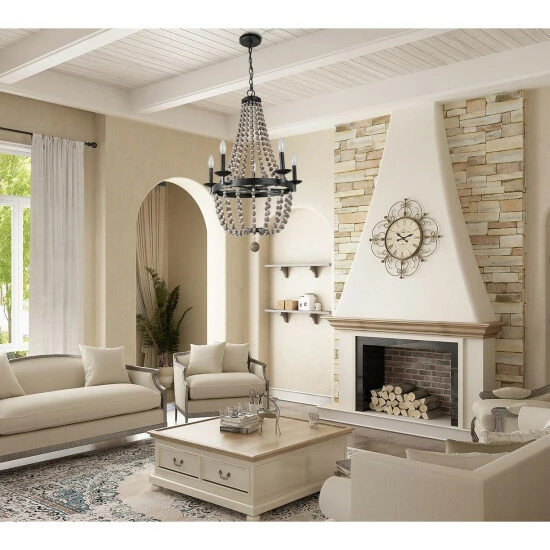 Wholesale 𧨠The Gray Barn Windy Bracken 5-light Boho Wood Bead Chandeliers Candle Empire Pendant Lighting - W21.6"xH36.2" π― 4 Wholesale 𧨠The Gray Barn Windy Bracken 5-light Boho Wood Bead Chandeliers Candle Empire Pendant Lighting - W21.6"xH36.2" π― - Image 2