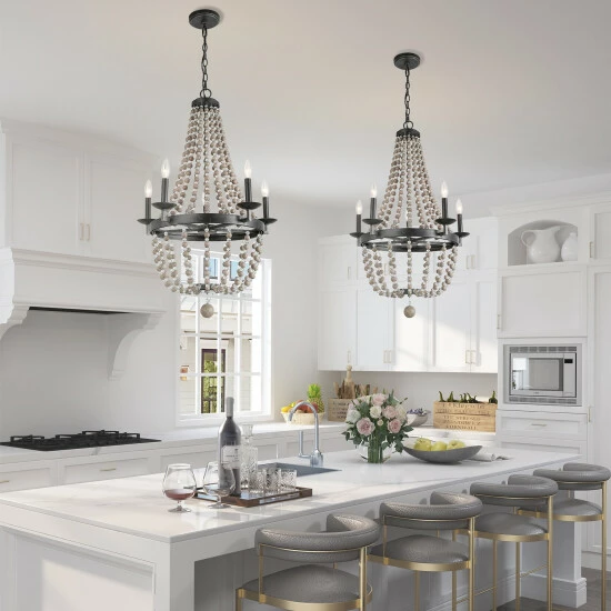 Wholesale 𧨠The Gray Barn Windy Bracken 5-light Boho Wood Bead Chandeliers Candle Empire Pendant Lighting - W21.6"xH36.2" π― 7 Wholesale 𧨠The Gray Barn Windy Bracken 5-light Boho Wood Bead Chandeliers Candle Empire Pendant Lighting - W21.6"xH36.2" π― - Image 5