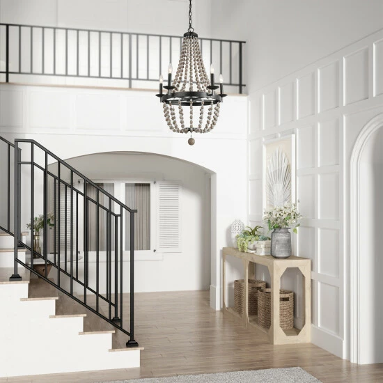 Wholesale 𧨠The Gray Barn Windy Bracken 5-light Boho Wood Bead Chandeliers Candle Empire Pendant Lighting - W21.6"xH36.2" π― 8 Wholesale 𧨠The Gray Barn Windy Bracken 5-light Boho Wood Bead Chandeliers Candle Empire Pendant Lighting - W21.6"xH36.2" π― - Image 6