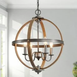 Best reviews of 🛒 The Gray Barn Farmhouse 4-light Globe Distressed Wood Chandelier For Dining Room - W18" X H22" 😍