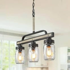 Cheapest 🌟 The Gray Barn Farmhouse Mason Jar Glass Linear Kitchen Island Chandelier - L22"x W4"x H19.5" 🛒