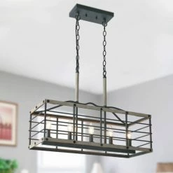 Wholesale 🤩 The Gray Barn 5-Light Light Wood Black Chandelier Linear Rectangle Island Light For Dining Room - L26" X W10.2" X H19.7" ⌛