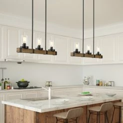 Cheapest 🧨 The Gray Barn Tomgallon Farmhouse 3-light Wood Linear Island Chandelier - L25.6xW4.7"xH7.5" 🛒