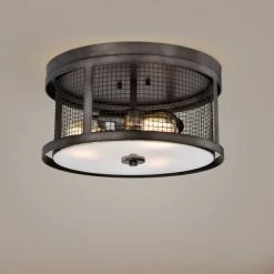 Best deal 🥰 The Gray Barn Magnet Hill Faded Grey 3-light Patterned Metal Drum Shade Flush Mount - Silvery Gray 🔥
